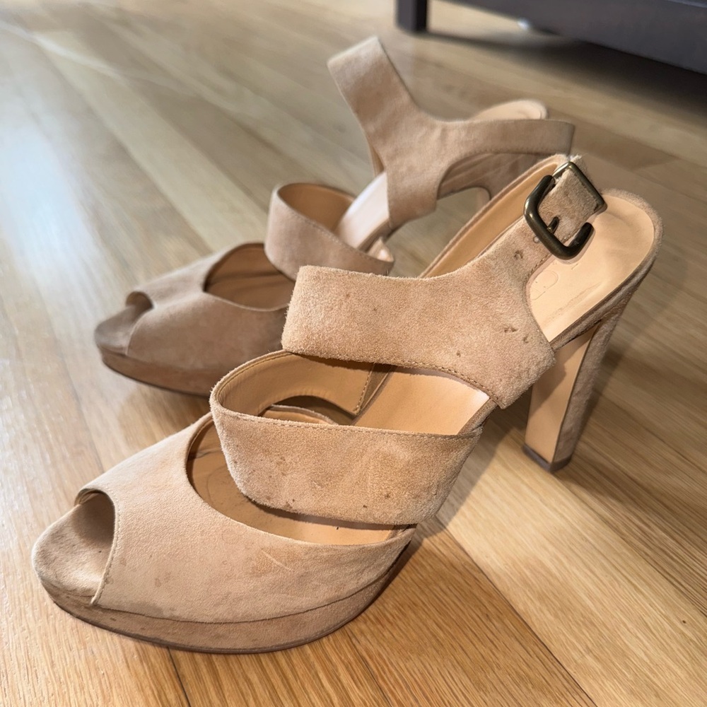 J. Crew Collins Tan Suede Platform Sandals